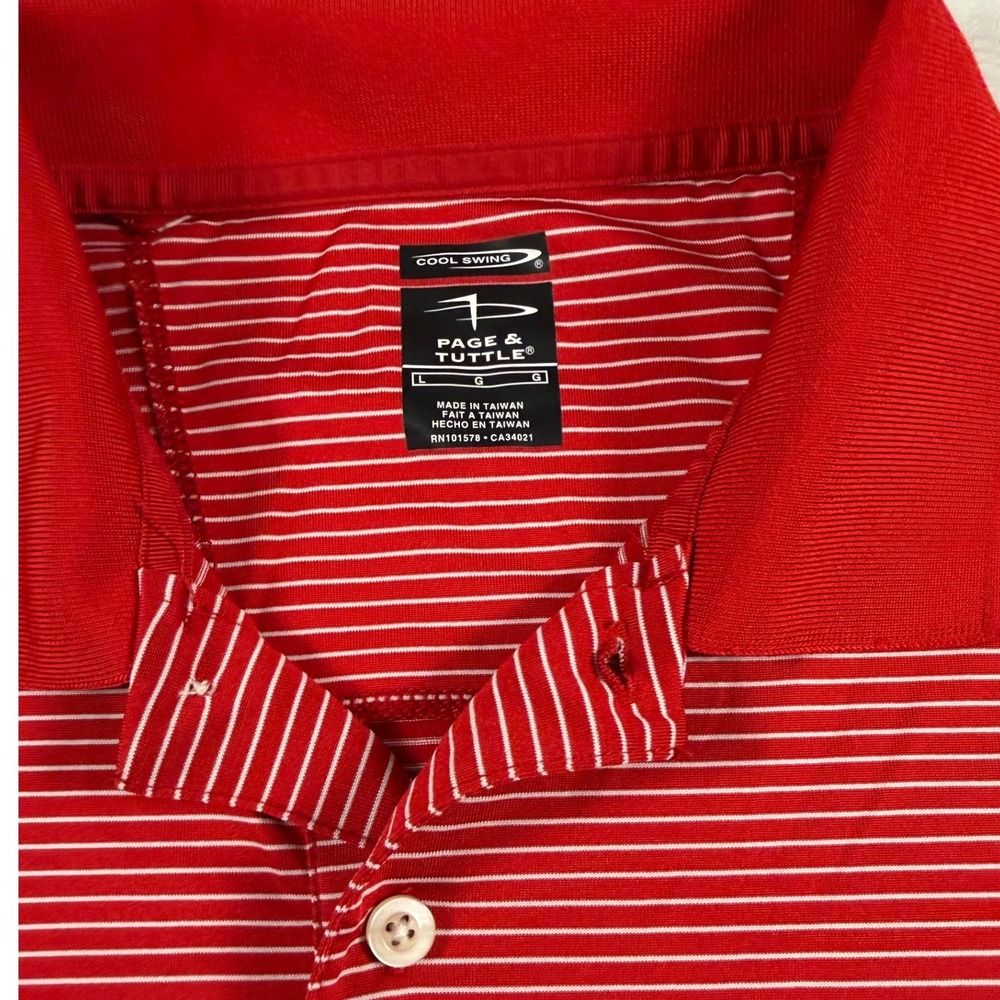 Page & Tuttle Cool Swing Mens L Red White Striped Performance Golf Polo Shirt